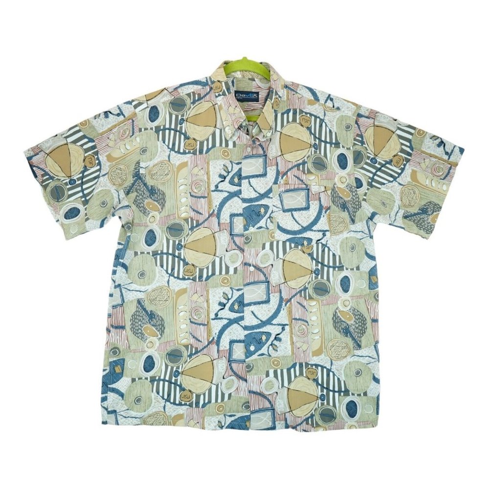 Vintage Davila Men's 90s Graphic Print Shirt Short Sleeve Size XXL‎